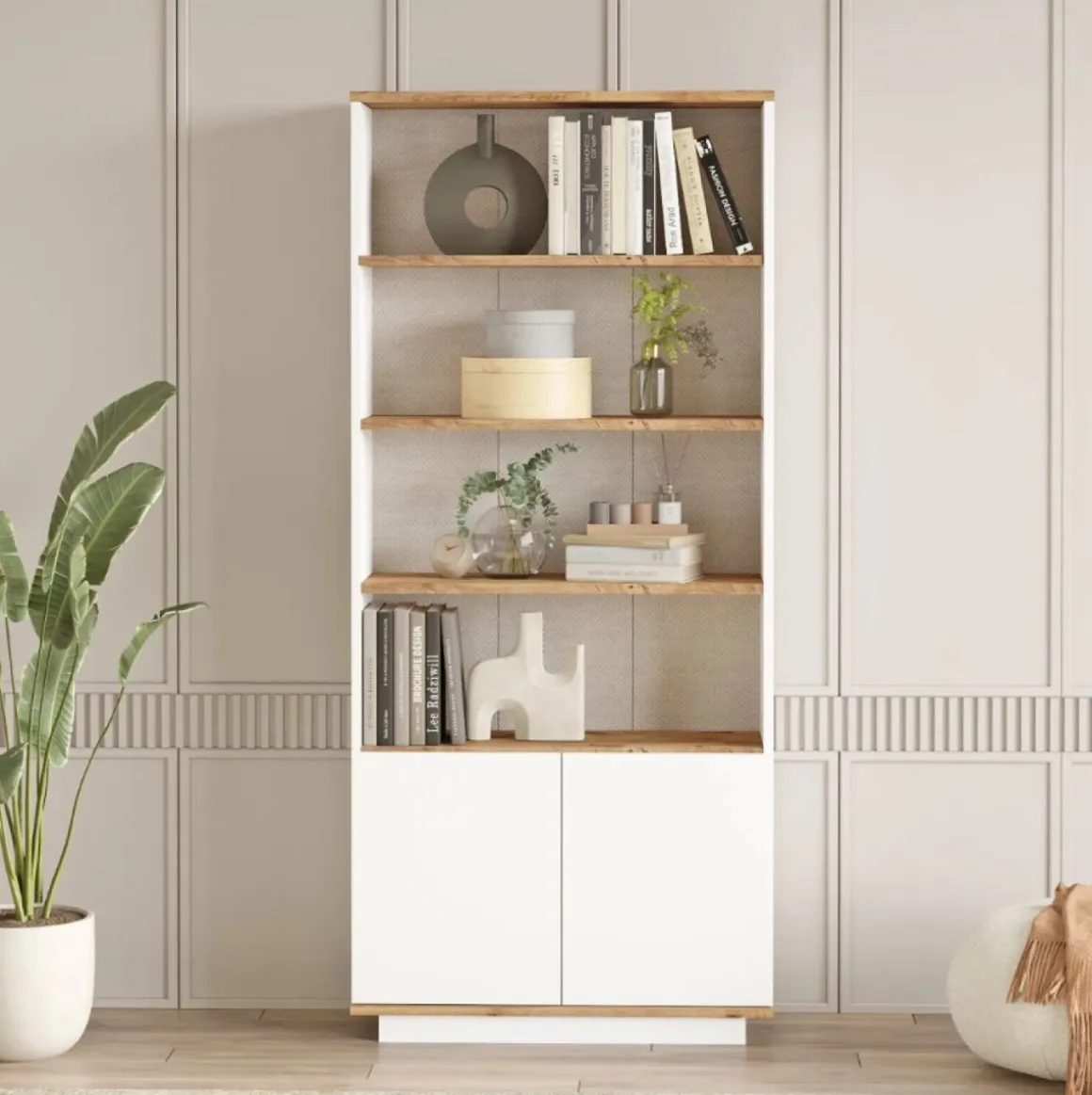 Estantería Feria 2 puertas + 4 estantes blanco/natural 168x75x27 cm