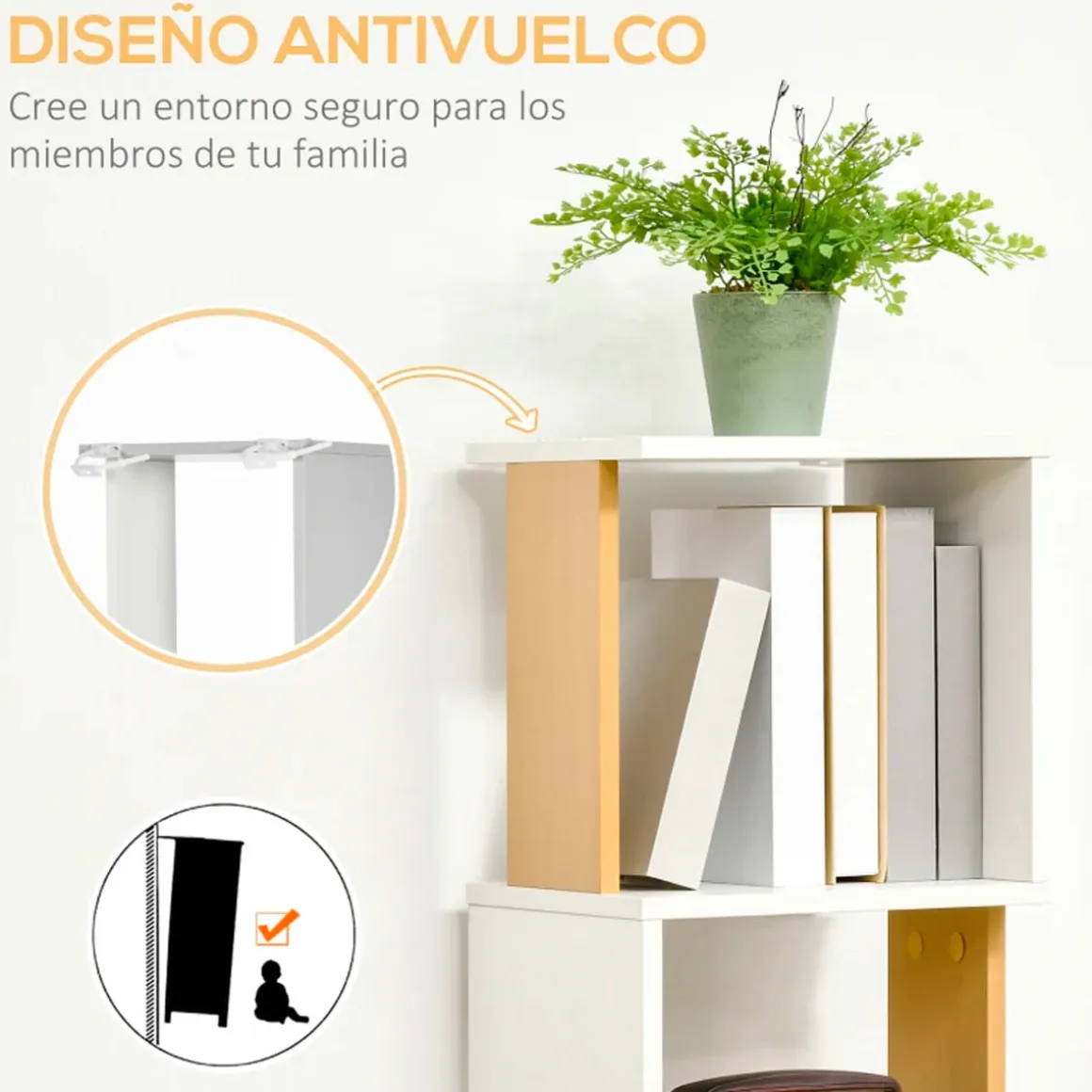 Estantería Fiona Homcom 5 niveles forma S blanco/natural 161x33x28 cm