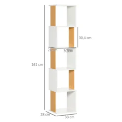 Estantería Fiona Homcom 5 niveles forma S blanco/natural 161x33x28 cm