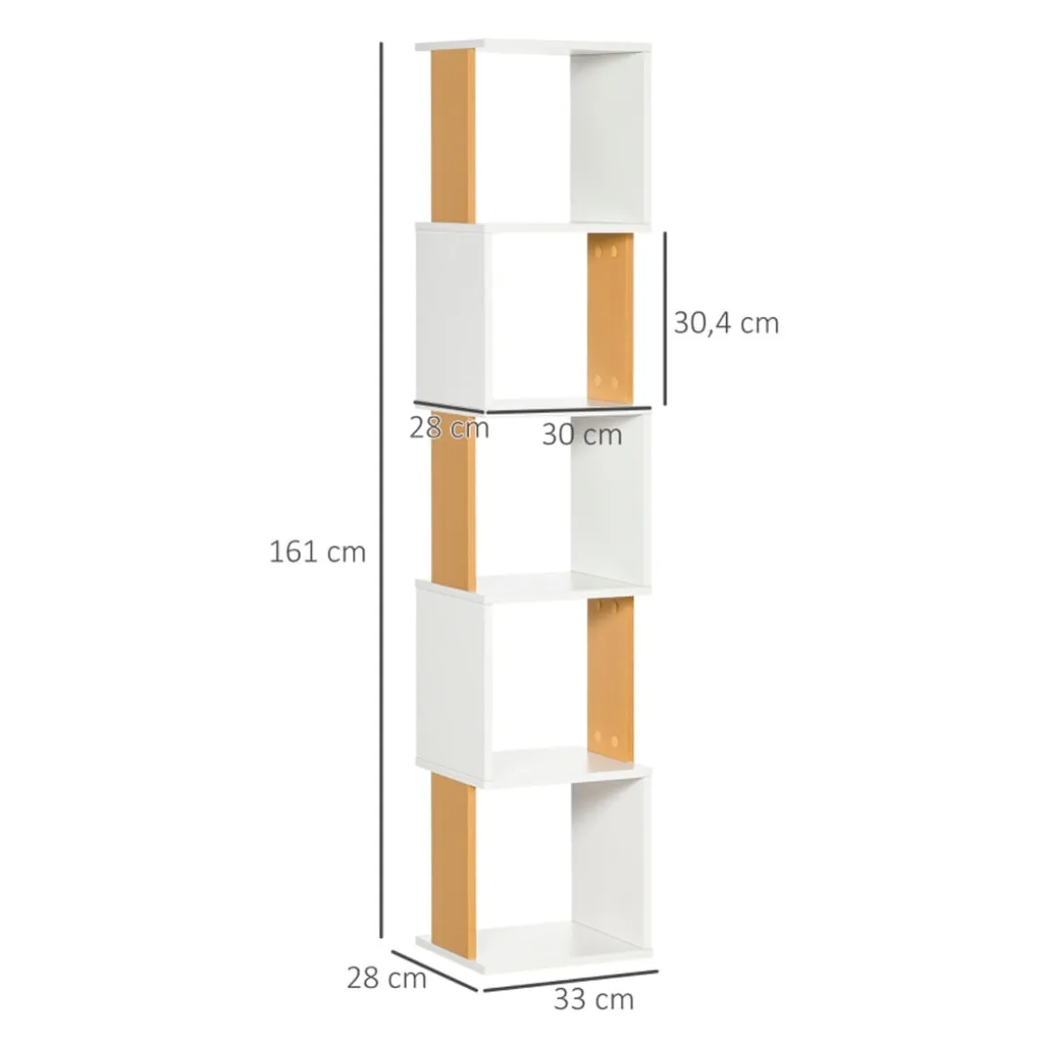 Estantería Fiona Homcom 5 niveles forma S blanco/natural 161x33x28 cm