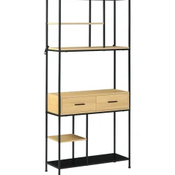 Estantería Galera Homcom 5 niveles 2 cajones natural/negro 170,5x80x30 cm
