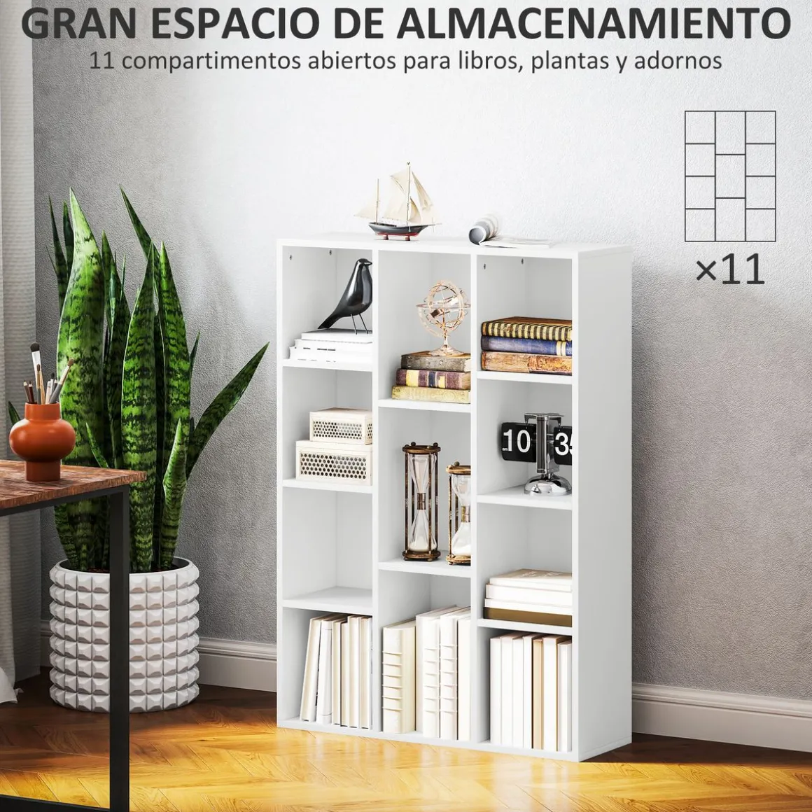 Estantería Godwin Homcom 11 compartimentos blanco 106x74,3x24 cm