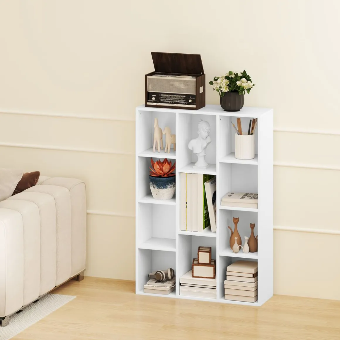 Estantería Godwin Homcom 11 compartimentos blanco 106x74,3x24 cm