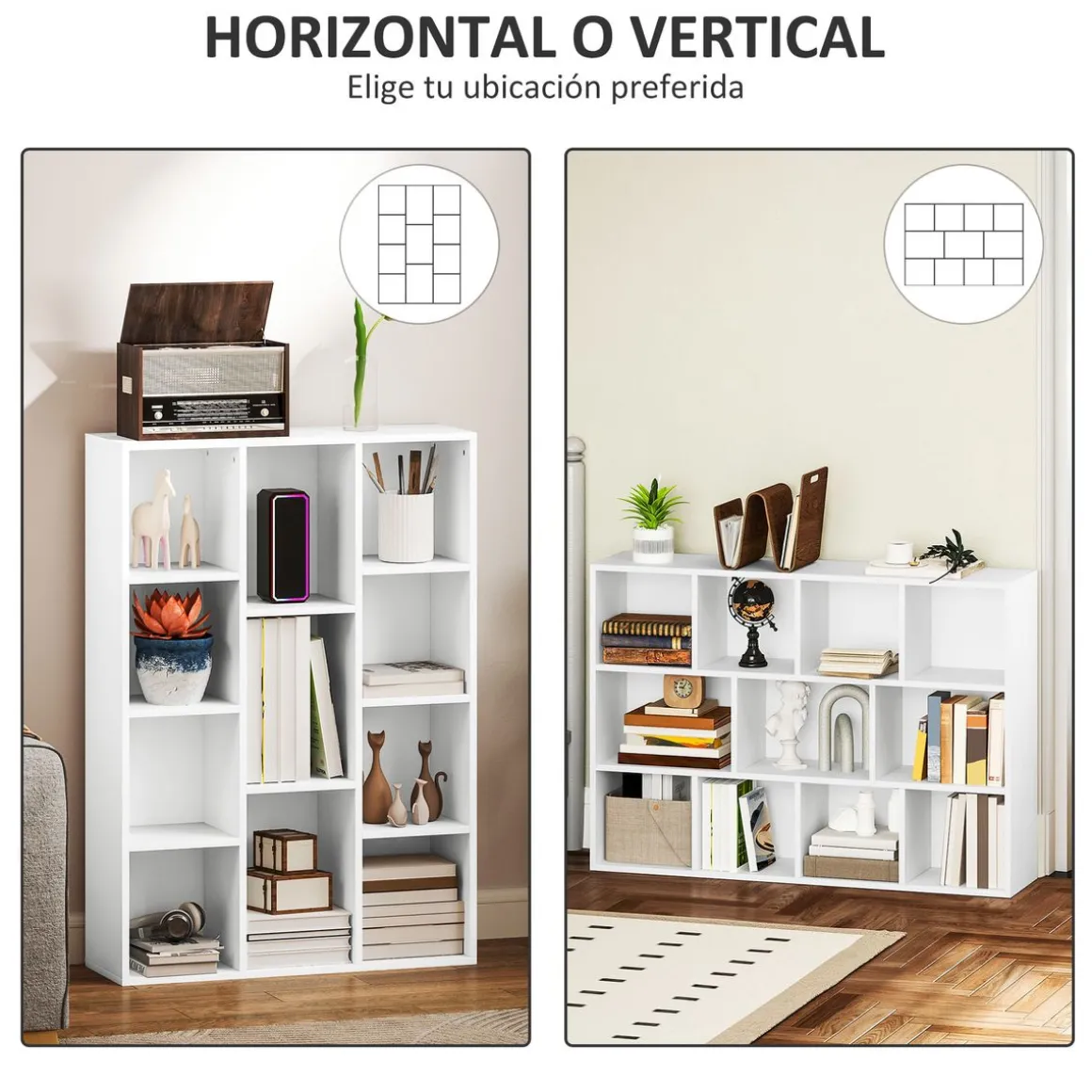 Estantería Godwin Homcom 11 compartimentos blanco 106x74,3x24 cm