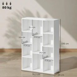 Estantería Godwin Homcom 11 compartimentos blanco 106x74,3x24 cm