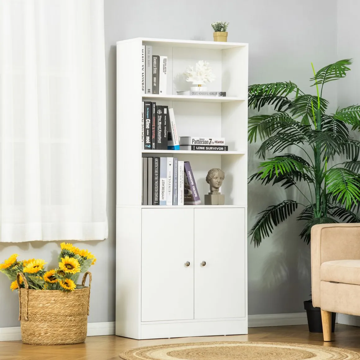 Estantería Grove Homcom 3 compartimentos + armario blanco 167x70x29,5 cm