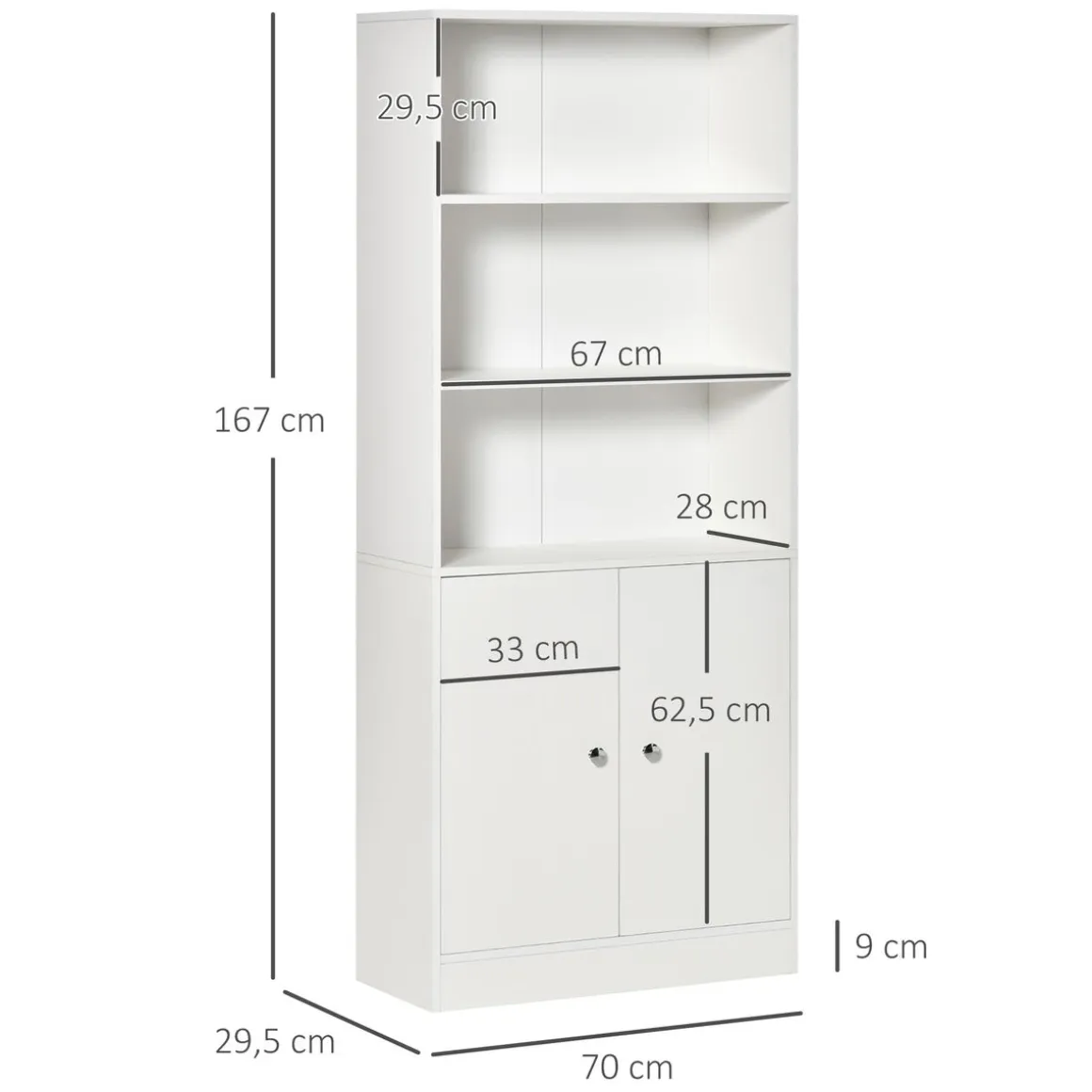 Estantería Grove Homcom 3 compartimentos + armario blanco 167x70x29,5 cm