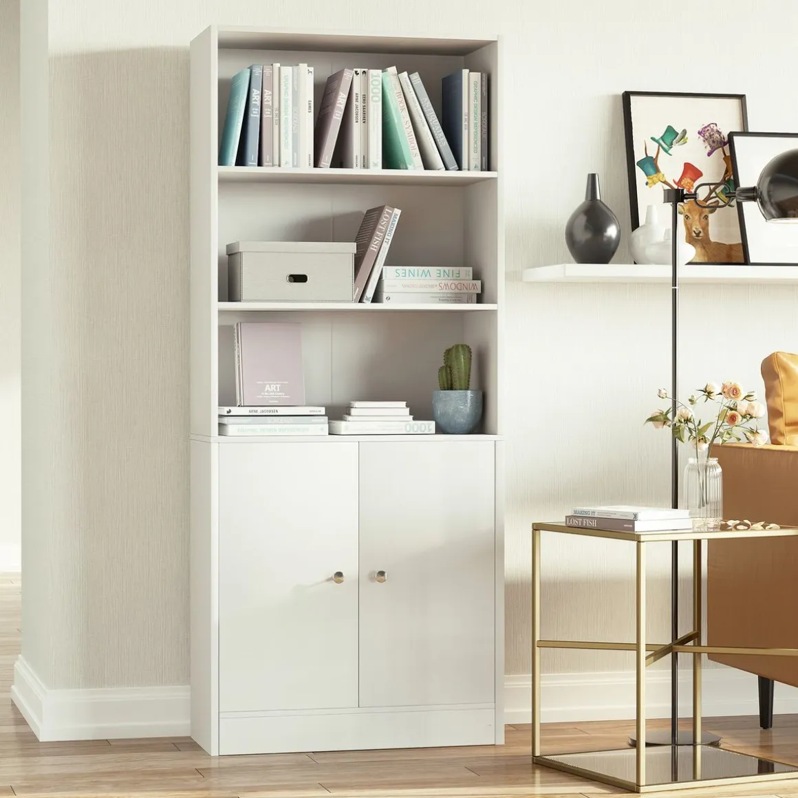 Estantería Grove Homcom 3 compartimentos + armario blanco 167x70x29,5 cm