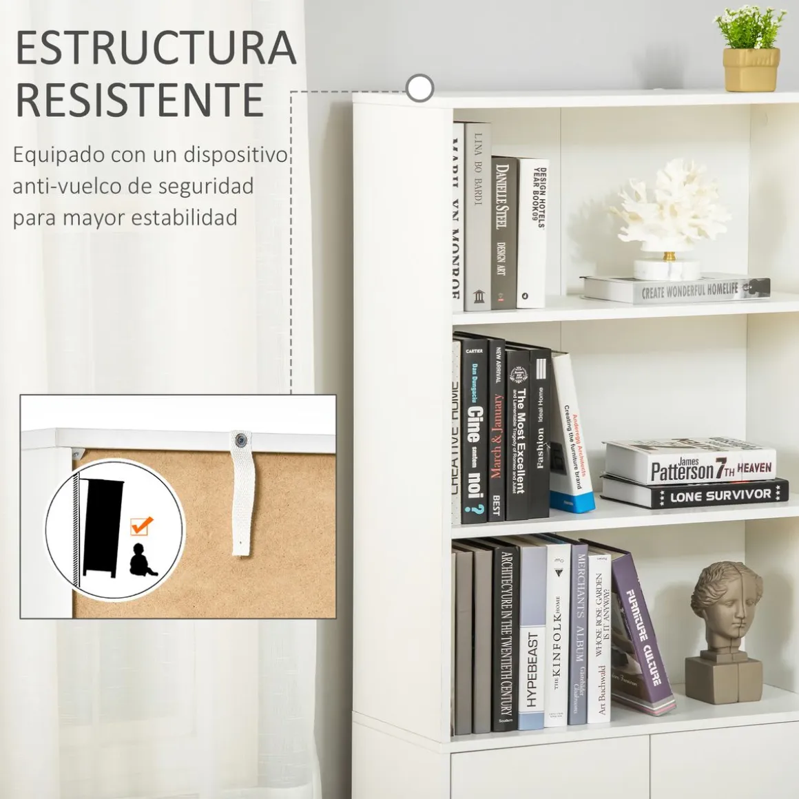 Estantería Grove Homcom 3 compartimentos + armario blanco 167x70x29,5 cm