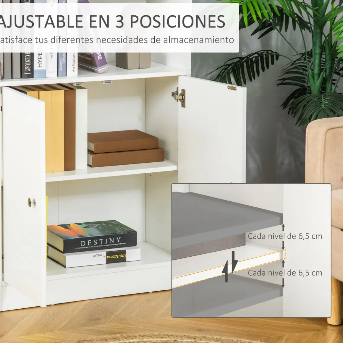 Estantería Grove Homcom 3 compartimentos + armario blanco 167x70x29,5 cm
