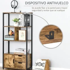 Estantería Homcom 4 estantes + 2 cajones + 1 armario marrón 122x58x24 cm