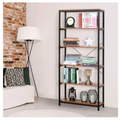 Estantería Homcom 6 estantes industrial negro/marrón 180x80x30 cm
