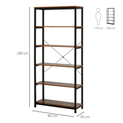 Estantería Homcom 6 estantes industrial negro/marrón 180x80x30 cm
