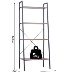 Estantería Homcom 4 estantes escalonada negro/madera 145x60x35 cm