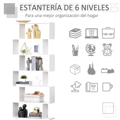 Estantería Homcom 6 niveles diseño en S blanco 191x80x24 cm