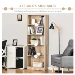 Estantería Homcom 5 niveles ajustables madera natural 176x63x29,5 cm