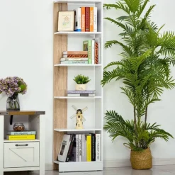 Estantería Homcom 5 niveles Homcom con base elevada roble/blanco 170x45x21 cm