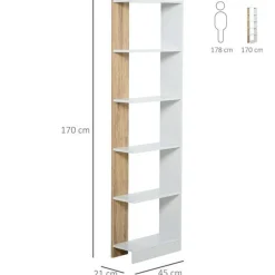 Estantería Homcom 5 niveles Homcom con base elevada roble/blanco 170x45x21 cm