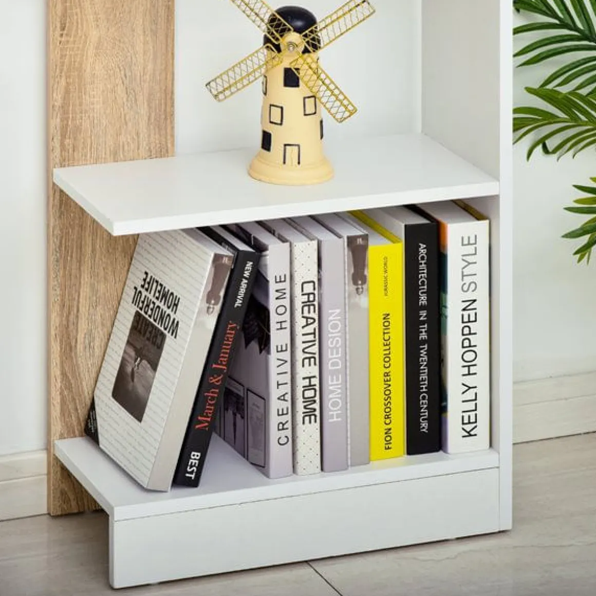 Estantería Homcom 5 niveles Homcom con base elevada roble/blanco 170x45x21 cm