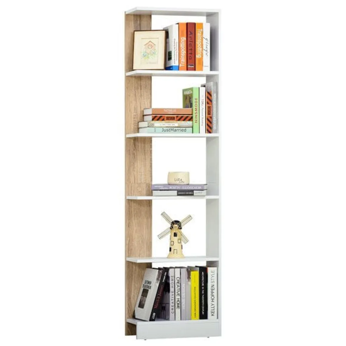 Estantería Homcom 5 niveles Homcom con base elevada roble/blanco 170x45x21 cm
