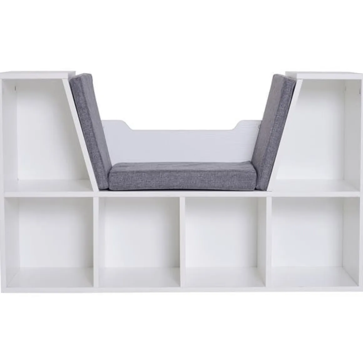 Estantería Homcom con asiento+cojín 6 cubículos blanco/gris 61x102x30 cm