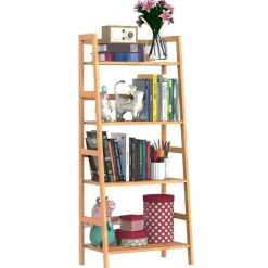 Estantería Homcom diseño escalera 4 niveles bambú 120x48x31,5 cm