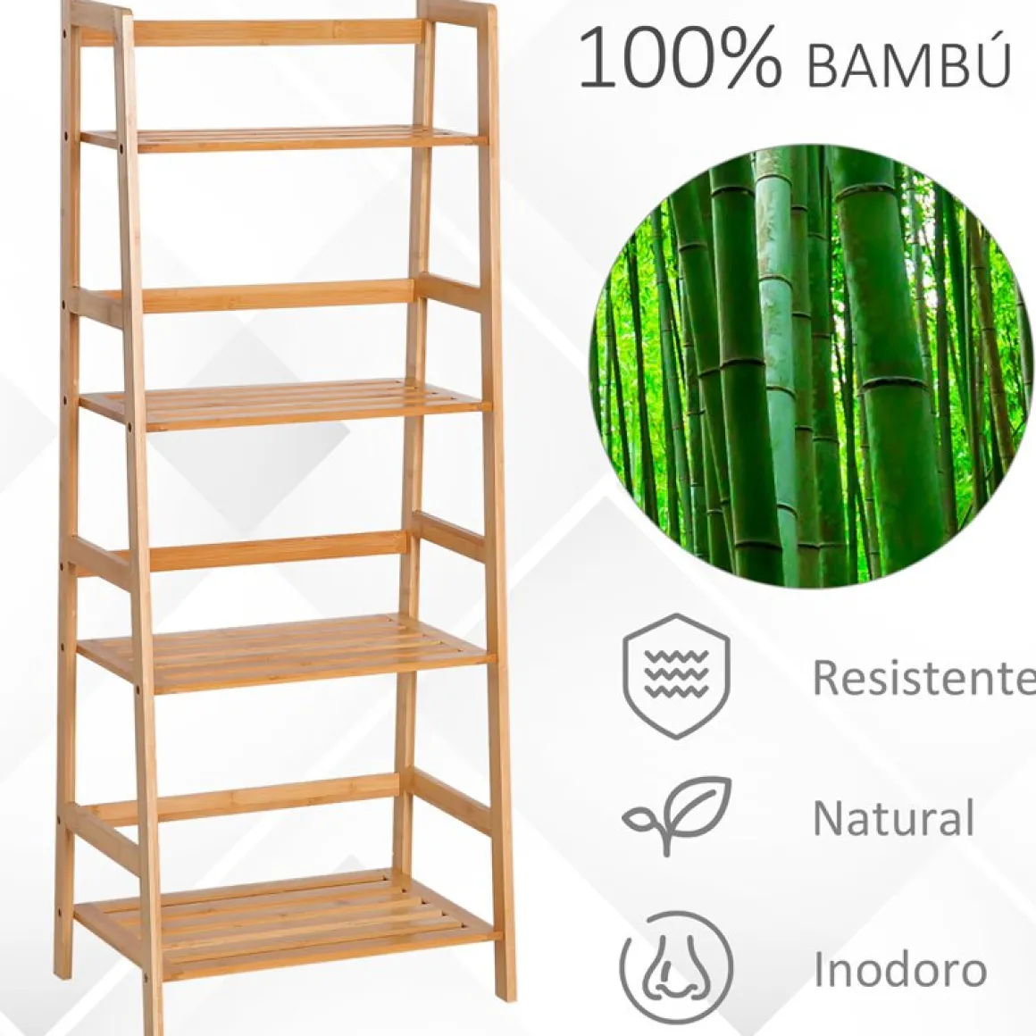 Estantería Homcom diseño escalera 4 niveles bambú 120x48x31,5 cm