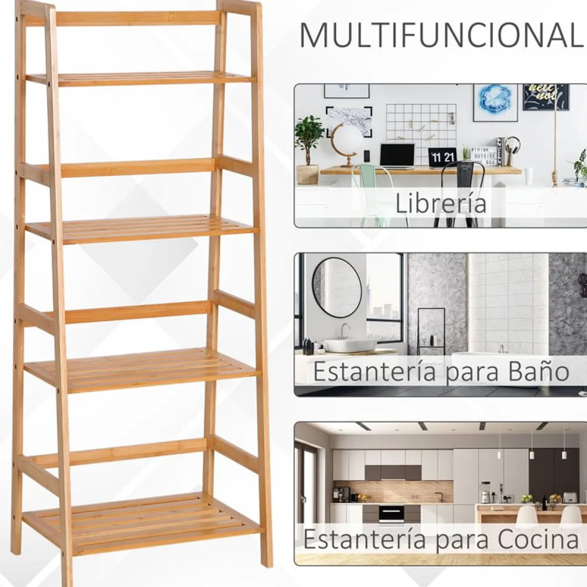 Estantería Homcom diseño escalera 4 niveles bambú 120x48x31,5 cm