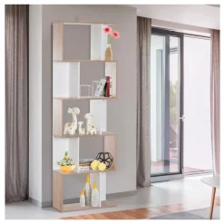 Estantería Homcom en forma de S natural/blanco 184,5x60x24 cm