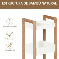Estantería Huby Homcom 3 estantes blanco/natural 74x27,5x20,8 cm