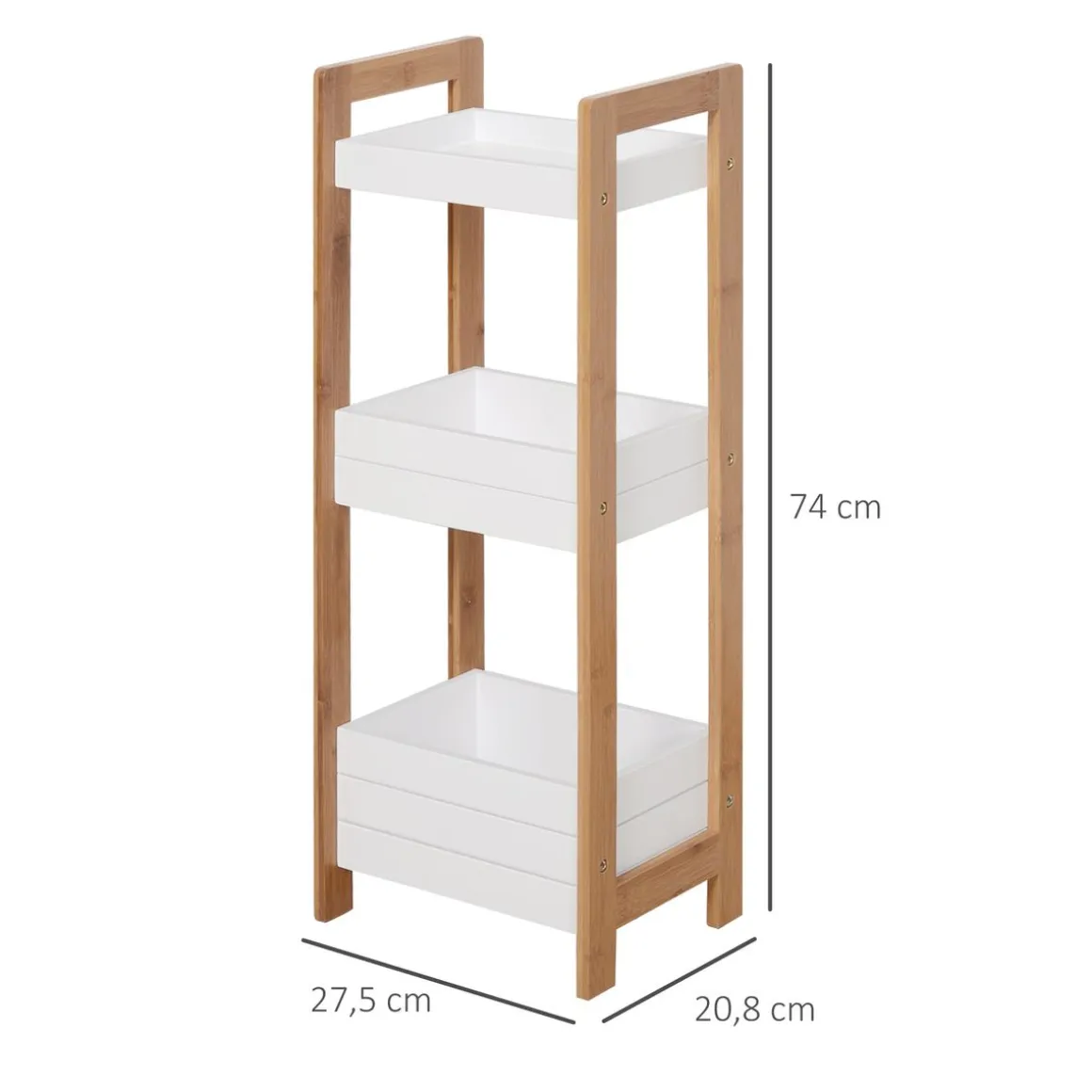 Estantería Huby Homcom 3 estantes blanco/natural 74x27,5x20,8 cm