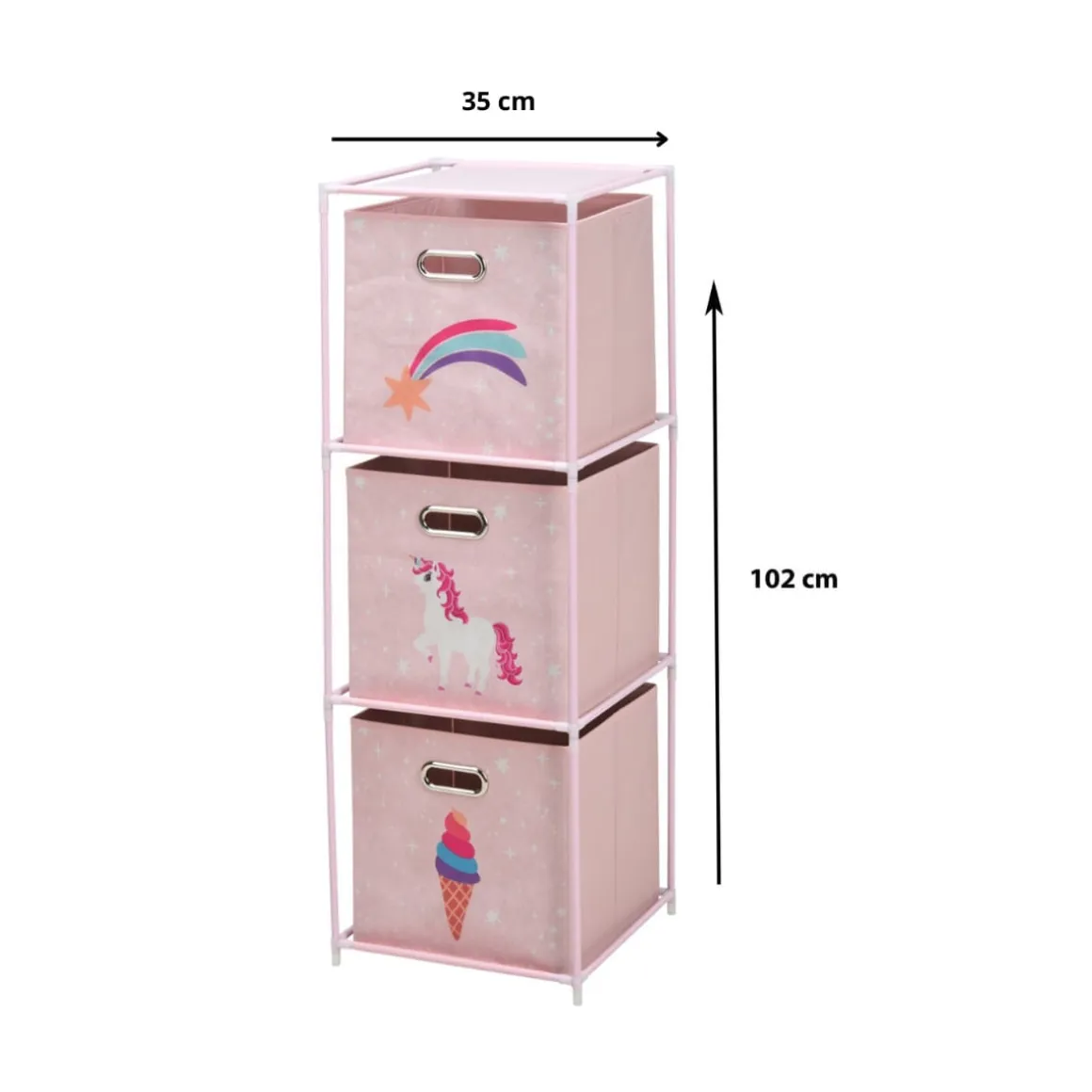 Estantería infantil 3 cajas de tela 102x35x35 cm