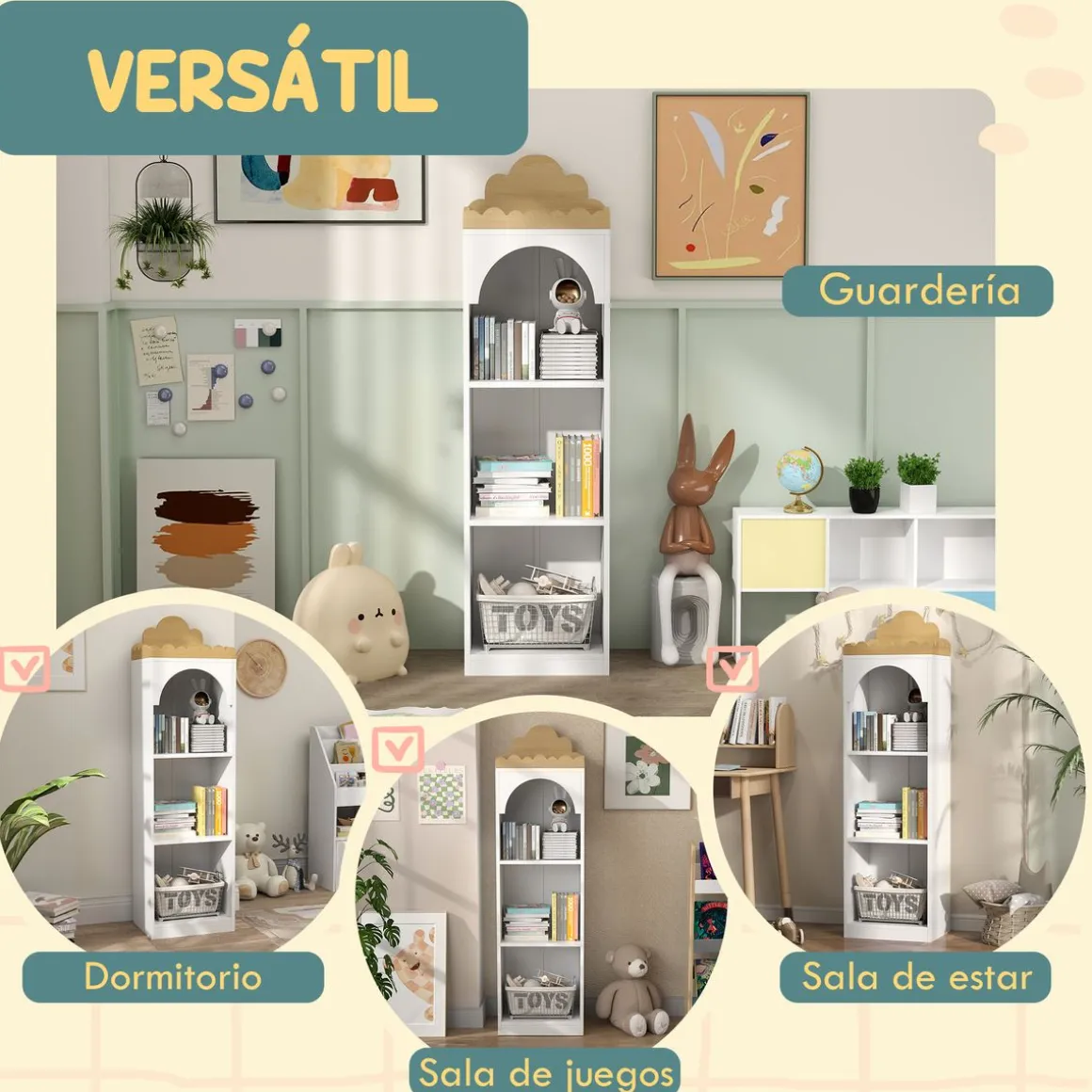 Estantería infantil Camelia Aiyaplay 3 estantes +3A blanco/natural 139,5x40x30 cm