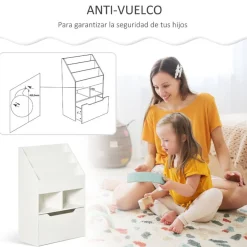 Estantería infantil Homcom 3 estantes de libros+2 huecos+1 cajón blanco 90x60x29,9 cm