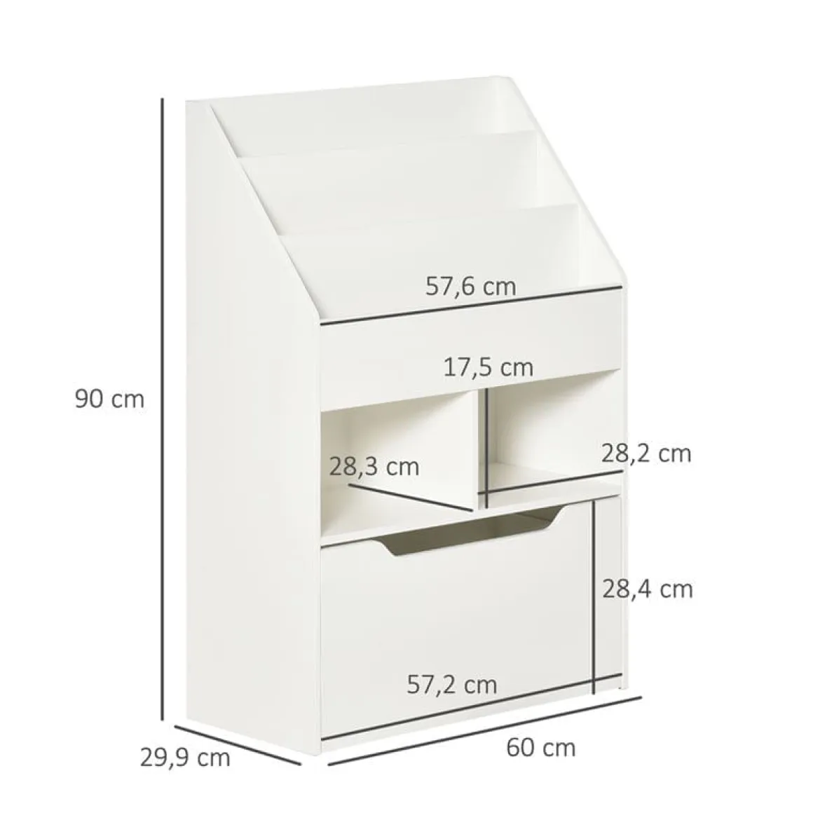 Estantería infantil Homcom 3 estantes de libros+2 huecos+1 cajón blanco 90x60x29,9 cm