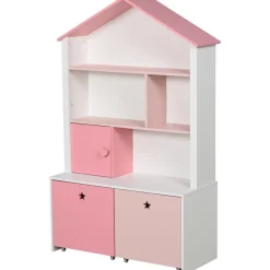 Estantería infantil Homcom 4 estantes+1 armario+2 cajones rosa/blanco 130x80x34 cm