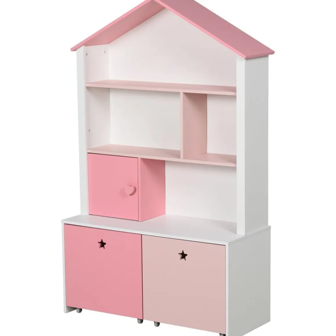 Estantería infantil Homcom 4 estantes+1 armario+2 cajones rosa/blanco 130x80x34 cm