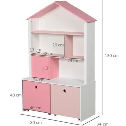 Estantería infantil Homcom 4 estantes+1 armario+2 cajones rosa/blanco 130x80x34 cm