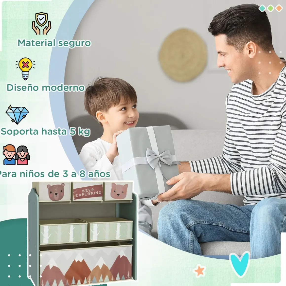 Estantería infantil Neverland Zonekiz 6 cajas de tela 66x63x30 cm