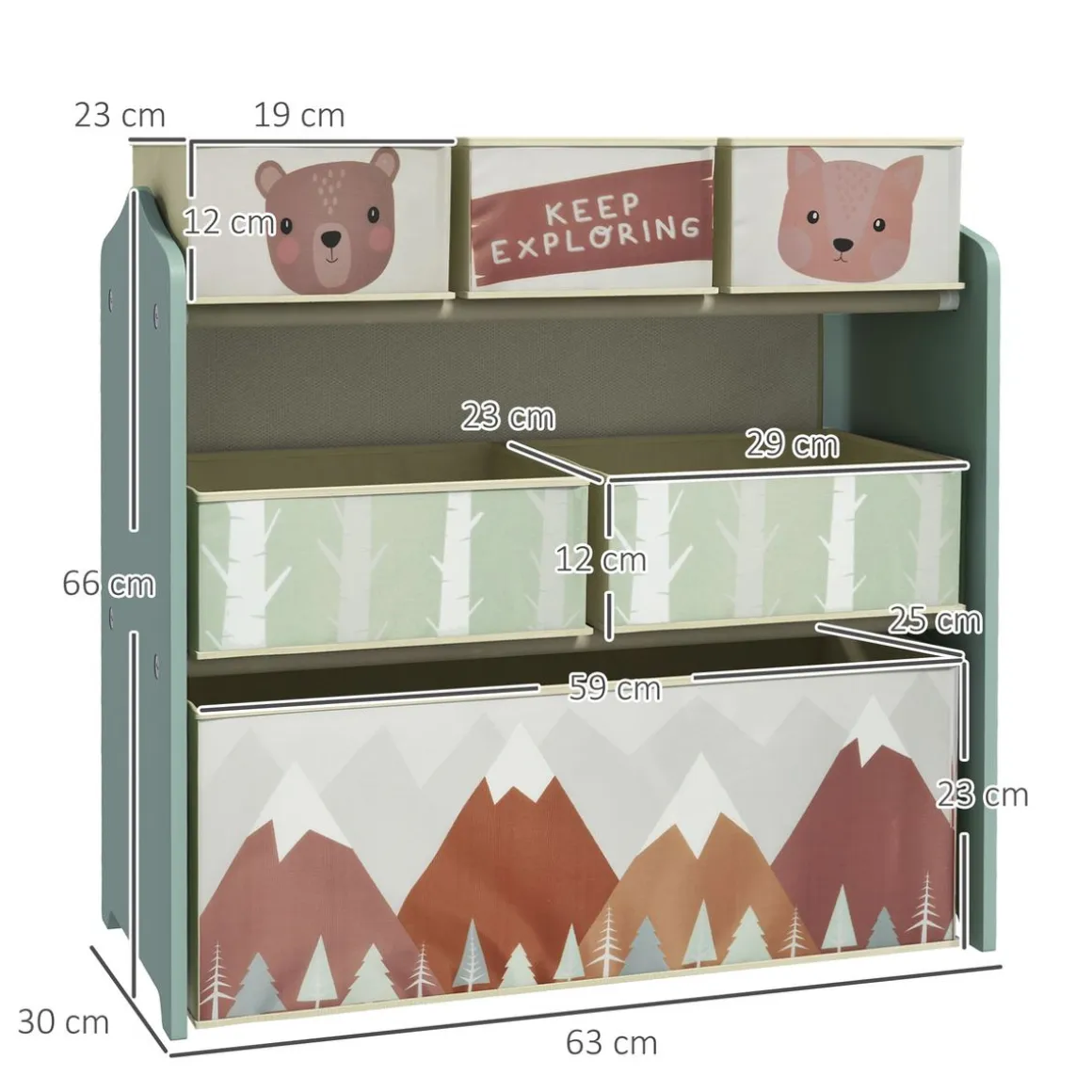 Estantería infantil Neverland Zonekiz 6 cajas de tela 66x63x30 cm