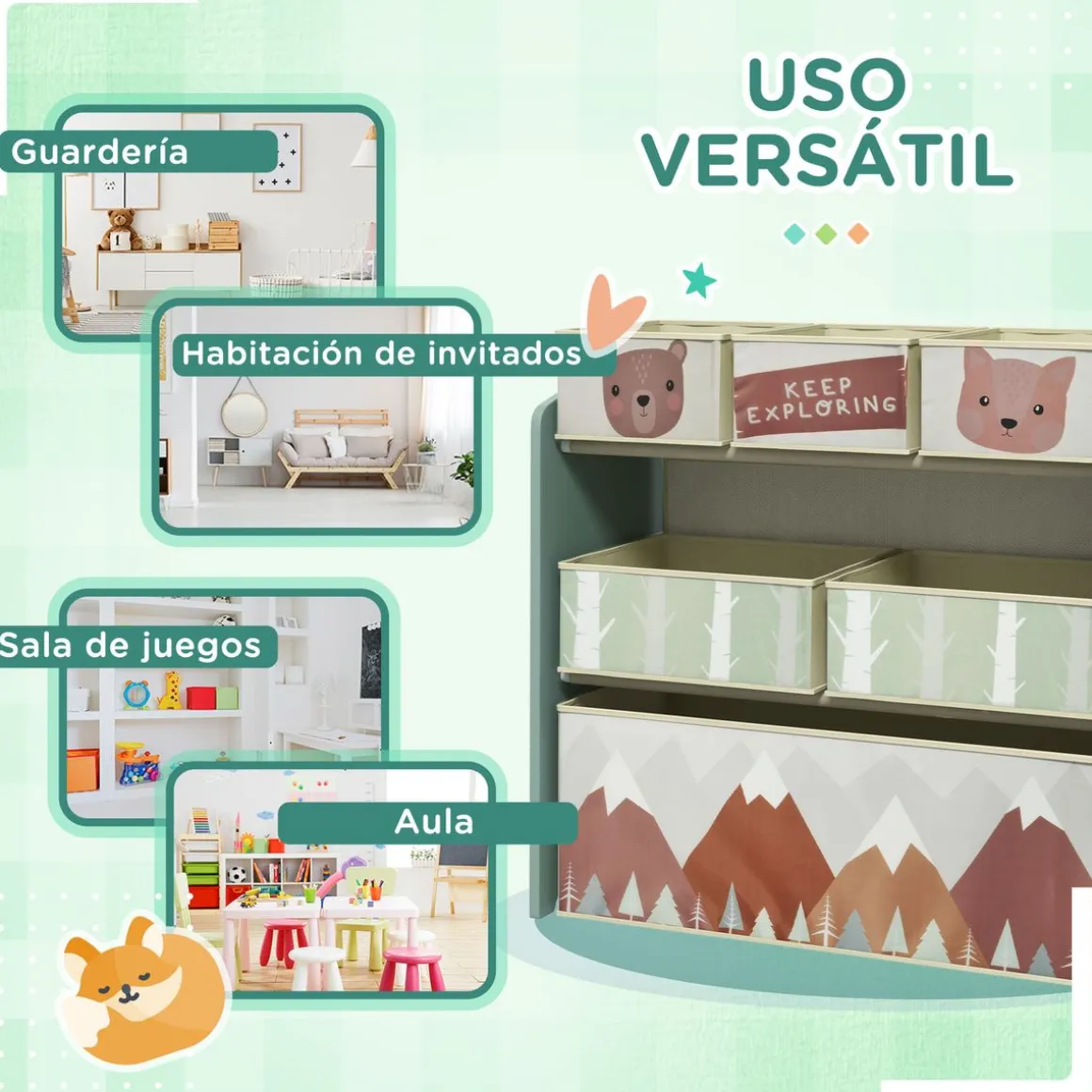 Estantería infantil Neverland Zonekiz 6 cajas de tela 66x63x30 cm