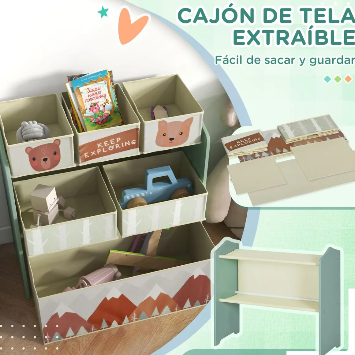 Estantería infantil Neverland Zonekiz 6 cajas de tela 66x63x30 cm