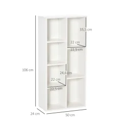 Estantería Kalma Homcom 7 compartimentos blanco 106x50x24 cm