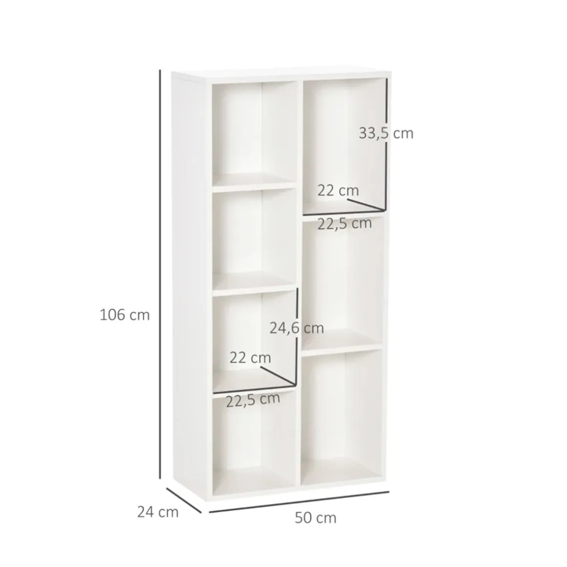 Estantería Kalma Homcom 7 compartimentos blanco 106x50x24 cm