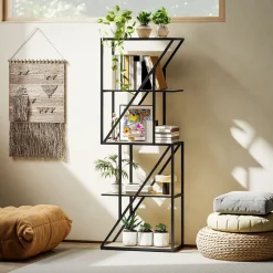 Estantería Kiva Homcom 5 niveles negro/natural 165x60x30 cm