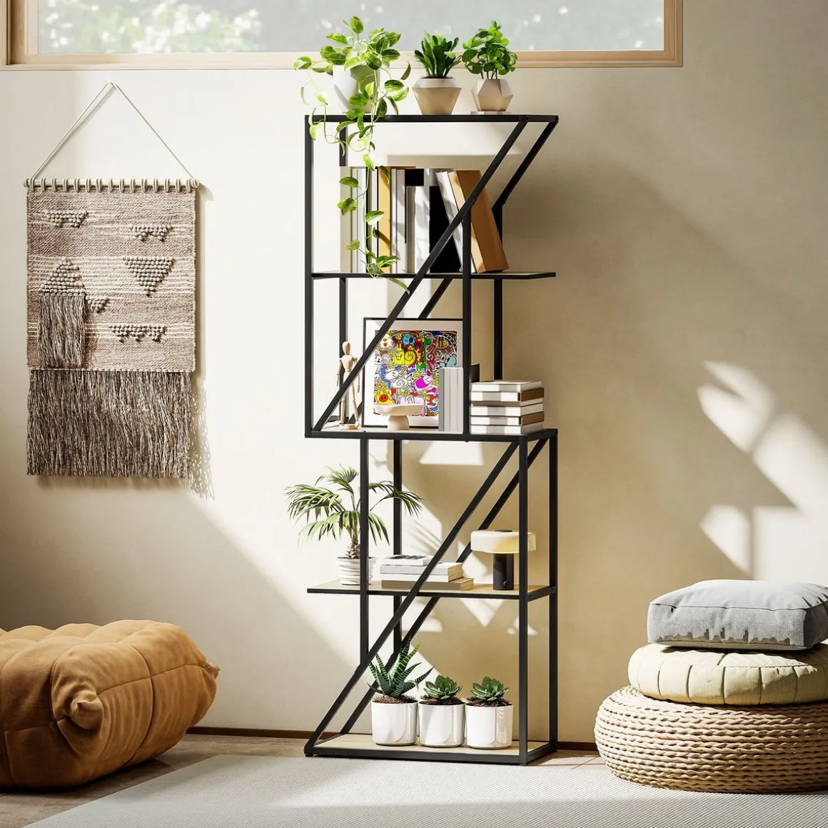Estantería Kiva Homcom 5 niveles negro/natural 165x60x30 cm