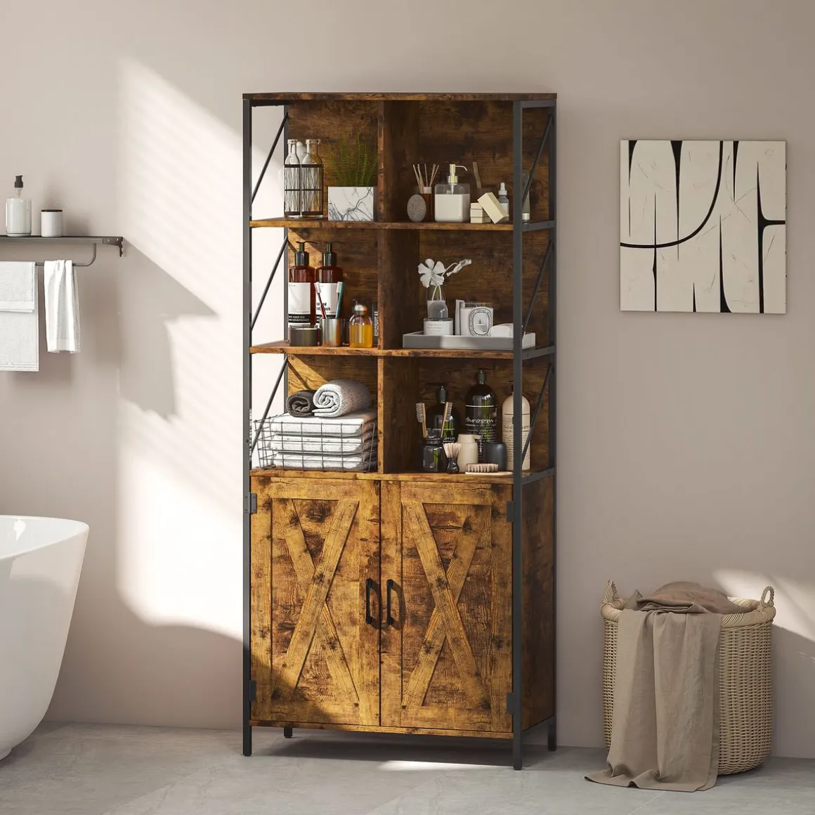 Estantería Kivo Homcom 6 compartimentos con armario marrón 172x75x34 cm