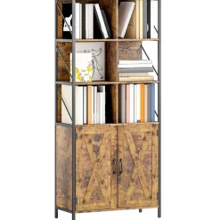 Estantería Kivo Homcom 6 compartimentos con armario marrón 172x75x34 cm