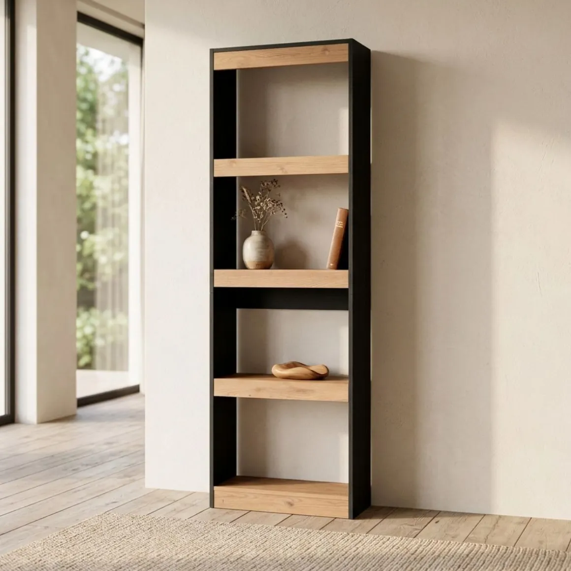 Estantería Kroma 4 niveles negro/madera 185,9x60x25 cm