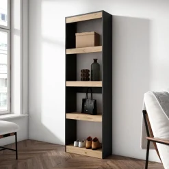 Estantería Kroma 4 niveles negro/madera 185,9x60x25 cm